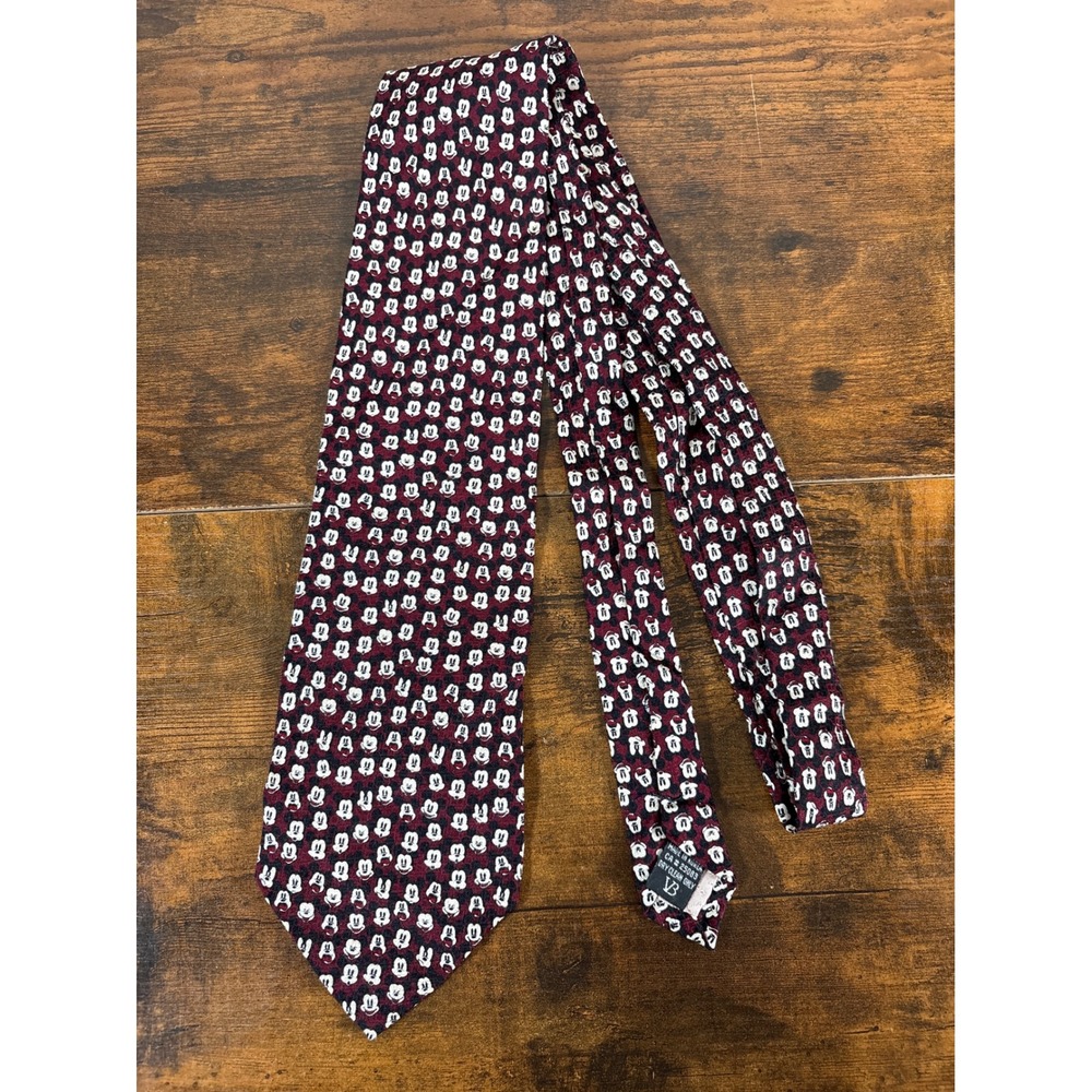The Disney Store Mickey Mouse Head Pattern Burgundy Vintage Necktie Korea